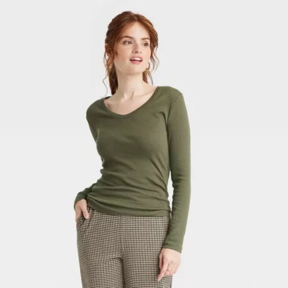 Woman's Long Sleeve T-Shirt-A New Day Army Green -Small NWT